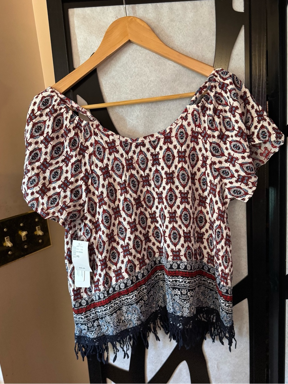 Brand new with tag Boho Fringe Tunic Top in Burgundy and blue